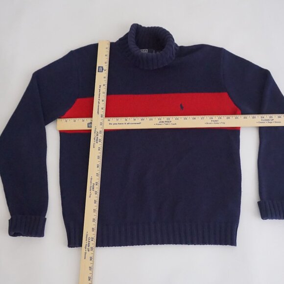 Polo Ralph Lauren Navy Red Stripe Cotton Knit Turtleneck Old Money Collegiate S - Picture 3 of 10